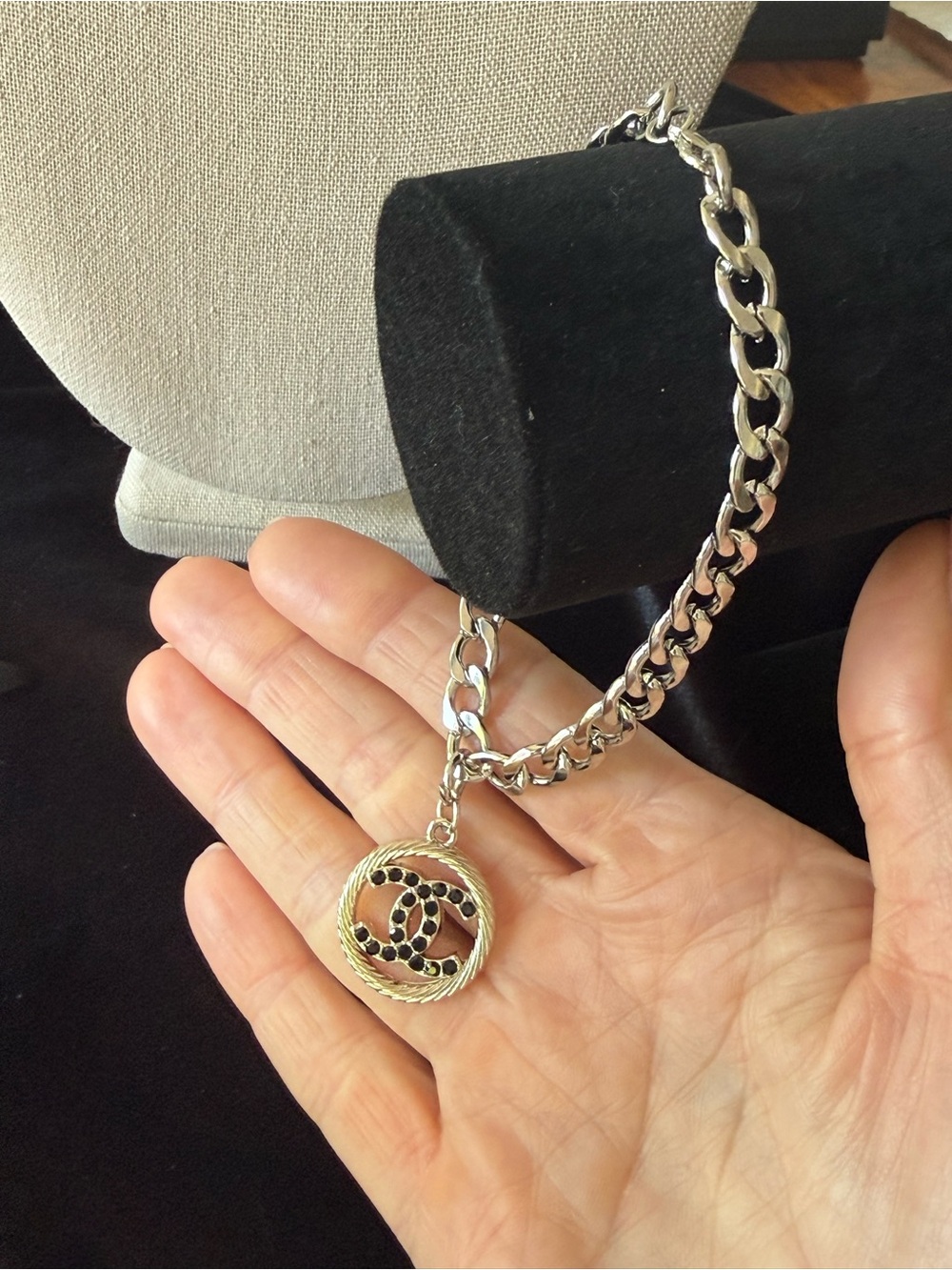 ChaneI Silver-Tone Chain Bracelet with Round Pendant - Picture 6 of 7
